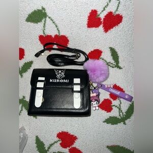 Kuromi Black Crossbody Bag with Purple Charm
